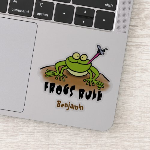 Frogs rule funny green frog cartoon sticker