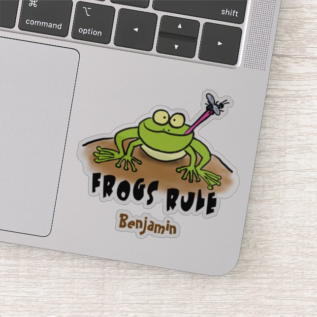 Frogs rule funny green frog cartoon sticker (Detail)