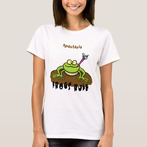 Frogs rule funny green frog cartoon T_Shirt
