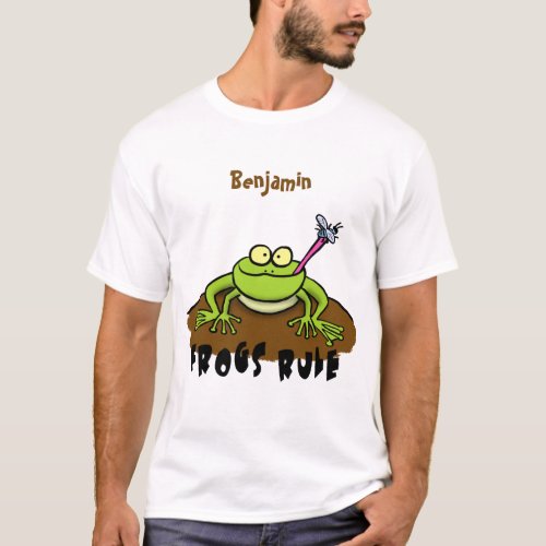 Frogs rule funny green frog cartoon T_Shirt