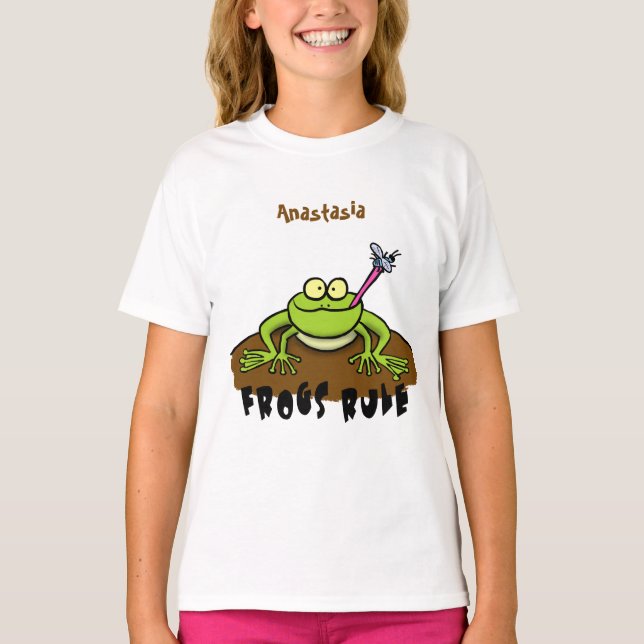 Frogs rule funny green frog cartoon T-Shirt (Front)