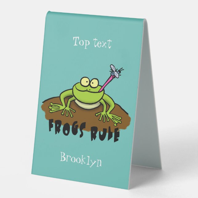 Frogs rule funny green frog cartoon table tent (Front)