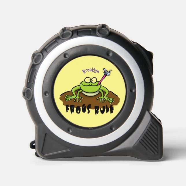 Frogs rule funny green frog cartoon tape measure (Front)