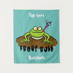 Frogs rule funny green frog cartoon tapestry