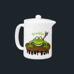 Frogs rule funny green frog cartoon teapot<br><div class="desc">Frogs rule! Our funny green frog catching a fly is cute and cool!</div>