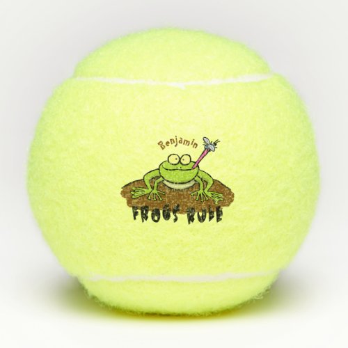 Frogs rule funny green frog cartoon tennis balls