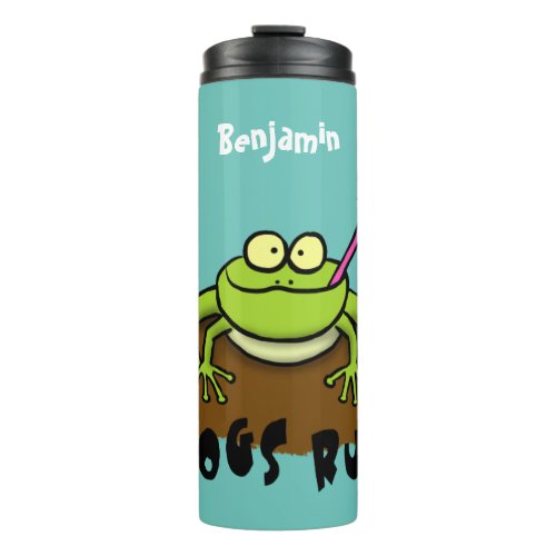 Frogs rule funny green frog cartoon thermal tumbler