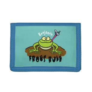 Frogs rule funny green frog cartoon tri-fold wallet