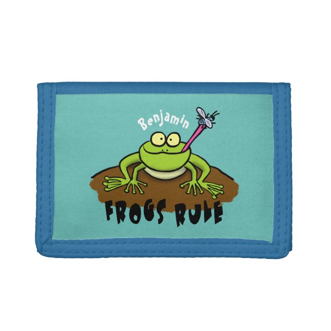 Frogs rule funny green frog cartoon trifold wallet (Front)