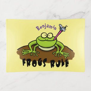 Frogs rule funny green frog cartoon trinket tray