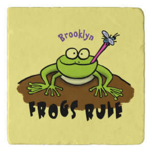 Frogs rule funny green frog cartoon trivet
