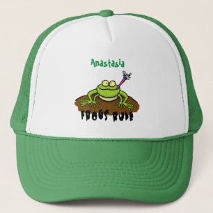 Frogs rule funny green frog cartoon trucker hat