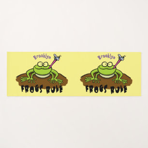 Frogs rule funny green frog cartoon yoga mat
