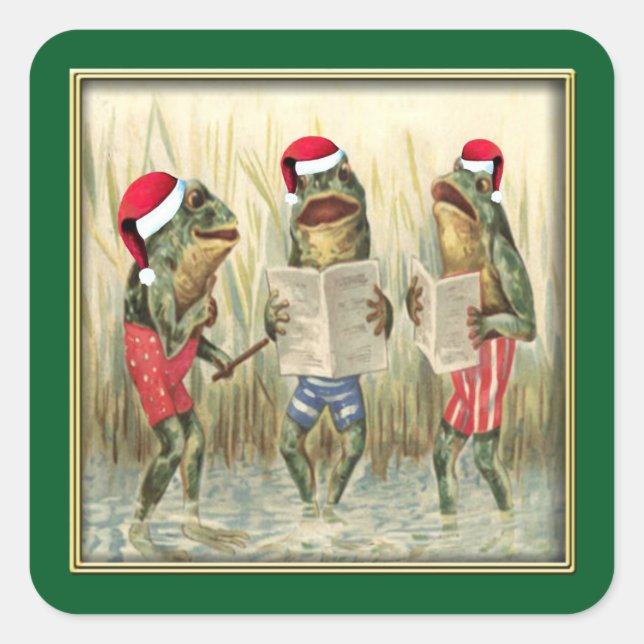 Frogs Singing Merry Christmas Square Sticker (Front)