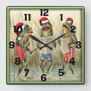 Frogs Singing Merry Christmas Square Wall Clock