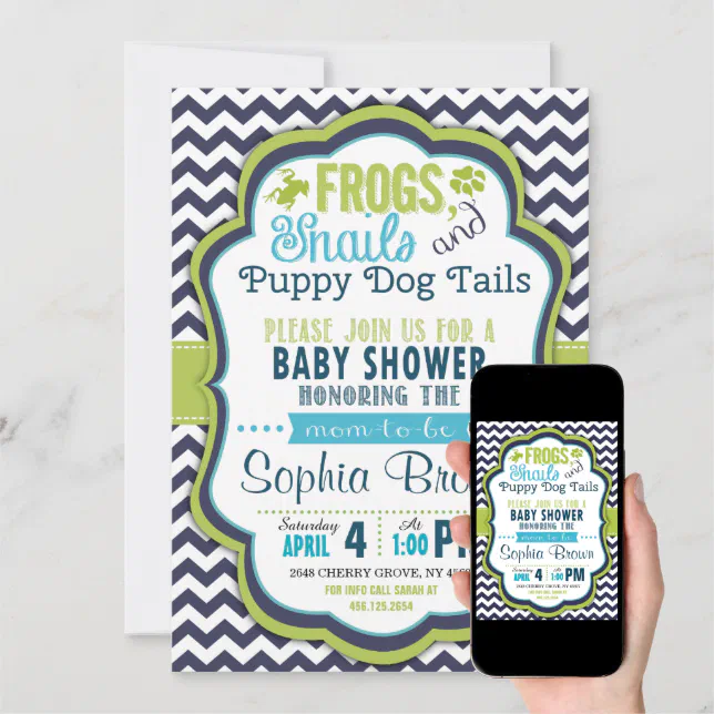 Frogs, Snails & Puppy Dog Tails Baby Shower Invite Zazzle