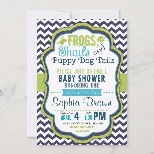 Frogs, Snails & Puppy Dog Tails Baby Shower Invite (Front)