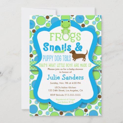 Frogs Snails  Puppy Dog Tails _ Boy Baby Shower Invitation