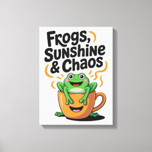 Frogs, Sunshine & Chaos – Cute Frog in Coffee Cup Canvas Print