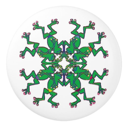 Frogs synchronised swimming celtic knotwork art ceramic knob