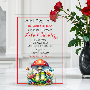 Frogs under a Mushroom and Flowers Cute Wedding Acrylic Invitations