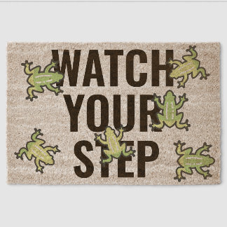 FROGS! Watch Your Step, you can change text/colors Fiber Doormat