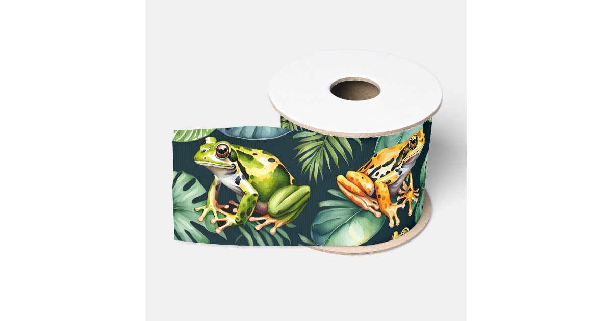 Frogs Watercolor Art Grosgrain Ribbon | Zazzle