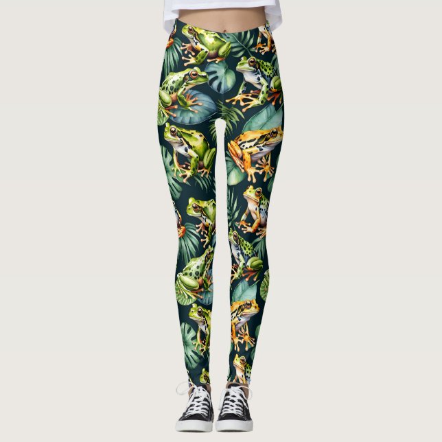 Frogs Watercolor Art  Leggings (Front)