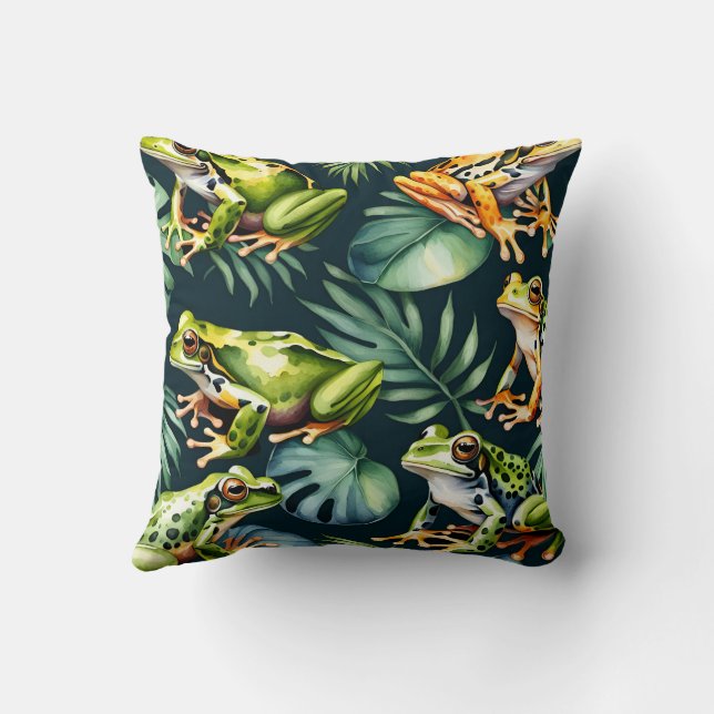 Frogs Watercolor Art  Throw Pillow (Back)