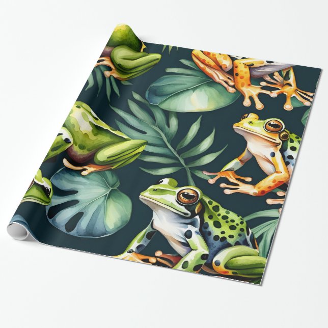 Frogs Watercolor Art  Wrapping Paper (Unrolled)