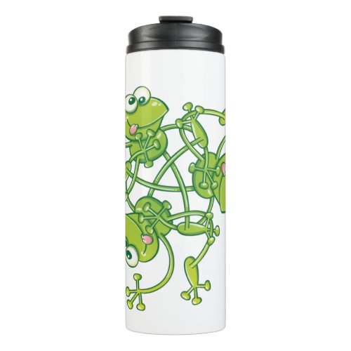 Frogs waving and having fun in a pattern design thermal tumbler
