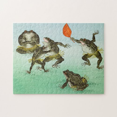 Frogs Wrestling by Ohara Koson Jigsaw Puzzle