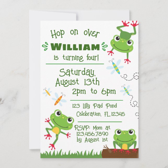 Frogtastic Jumping Frogs Kids Birthday  Invitation (Front)