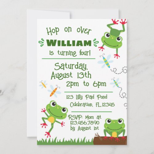 Frogtastic Jumping Frogs Kids Birthday  Invitation