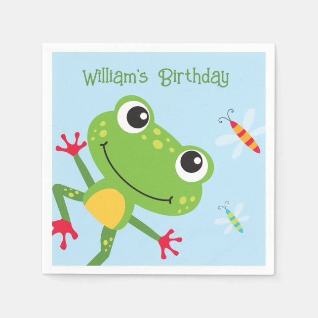 Frogtastic Leaping Frogs Kids Birthday Napkins (Front)
