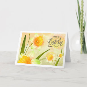 Frohe Ostern. Daffodil Easter Card in German