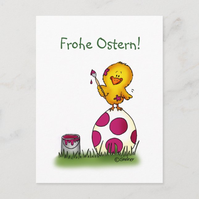 Frohe Ostern - German- Chick and Easter Egg Holiday Postcard (Front)