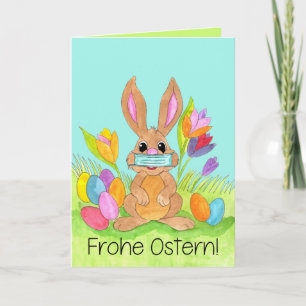 Frohe Ostern German Easter Face masked Bunny Holiday Card