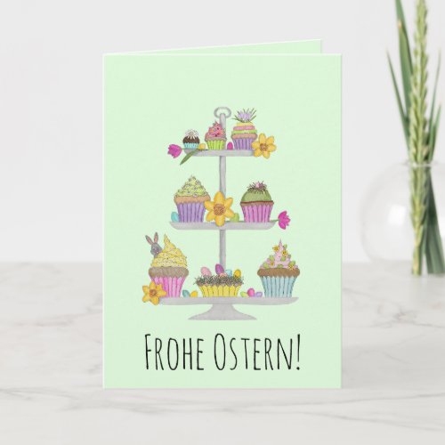 Frohe Ostern German Easter watercolor Cupcakes Holiday Card