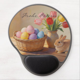 Frohe Ostern mit bunten Eiern und Tulpen Gel Mouse Pad
