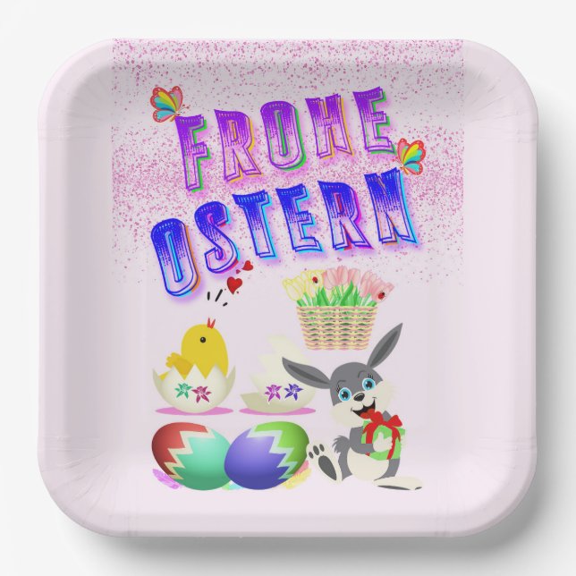 Frohe Ostern Paper Plates (Front)