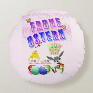 Frohe Ostern Round Pillow