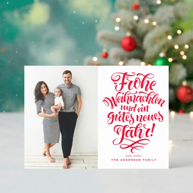Frohe Weihnachten Calligraphy German Christmas Letterpress Photo Cards (Front (Into))