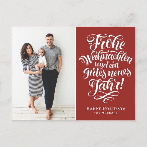 Frohe Weihnachten Calligraphy Red Photo Holiday Postcard