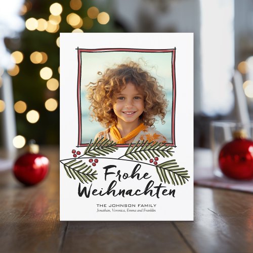 Frohe Weihnachten Christmas Photo Pine Tree Branch Holiday Card