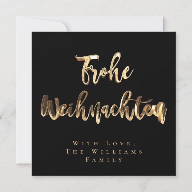 Frohe Weihnachten Elegant Black Gold Script Chic Holiday Card (Front)
