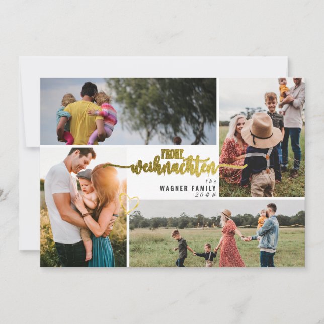 Frohe Weihnachten German Christmas 4 Photo Collage Holiday Card (Front)