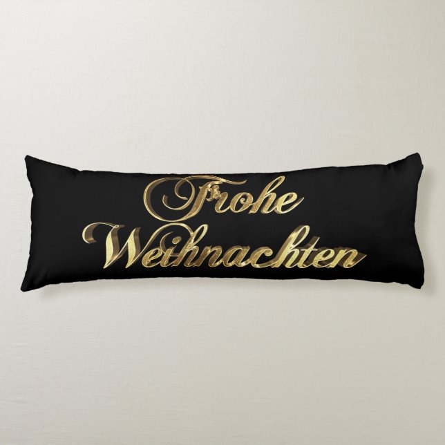Frohe Weihnachten German Christmas Black and Gold Body Pillow (Front)