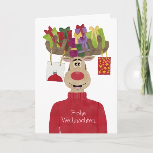 Frohe Weihnachten German Christmas Gifts Reindeer Holiday Card