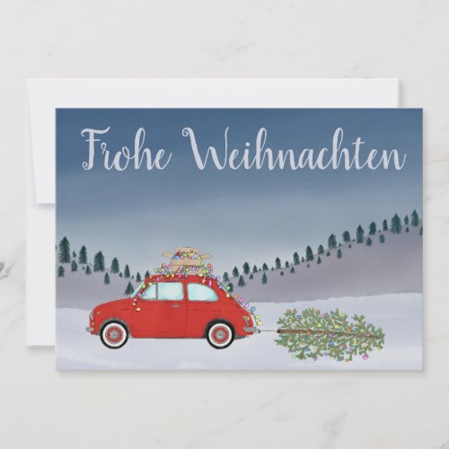 Frohe Weihnachten German Christmas Red Fiat 500  Holiday Card